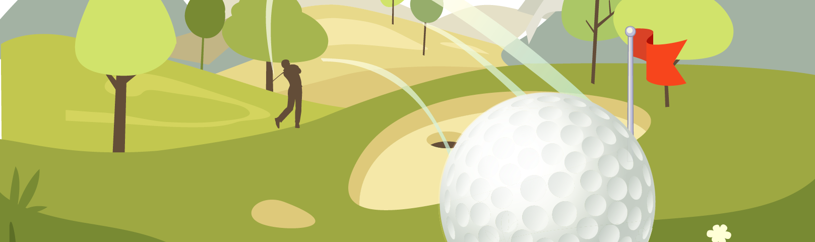 A cartoon person after hitting a golf ball across a golf course