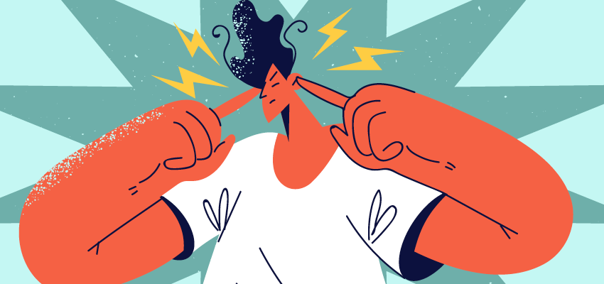 An illustration of a person plugging their ears amidst severe noise